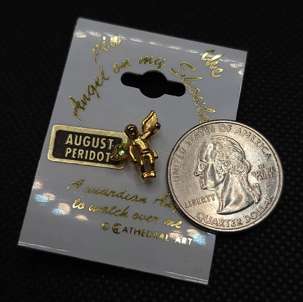 Vintage Angel on My Shoulder Pin August Birth Stone Peridot Guardian Angel